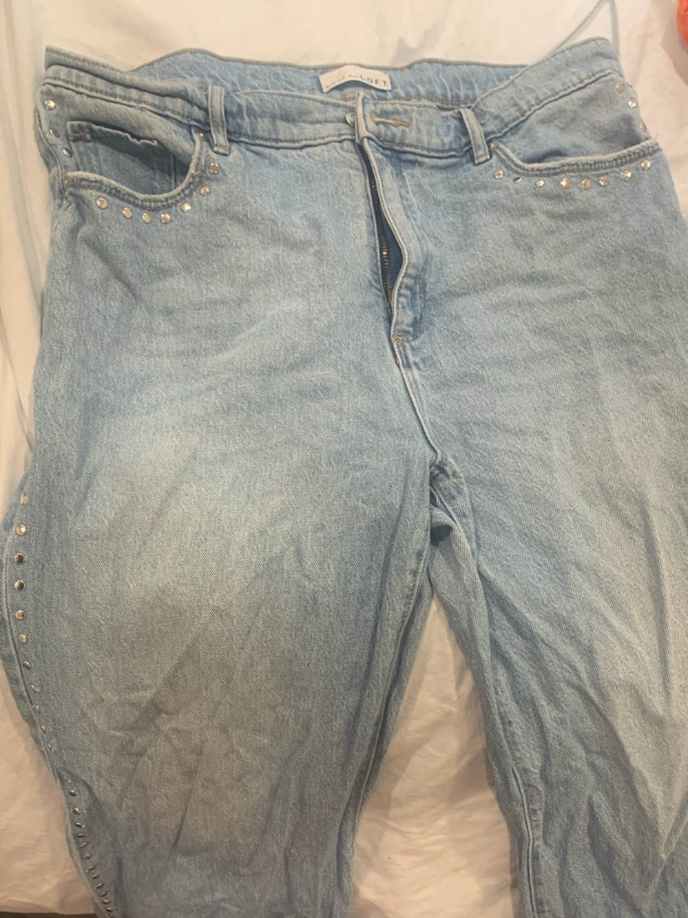 LOFT Light Wash Flare Jeans with Silver Studs